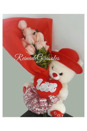 Bouquet de Rosas x 12 y Peluche