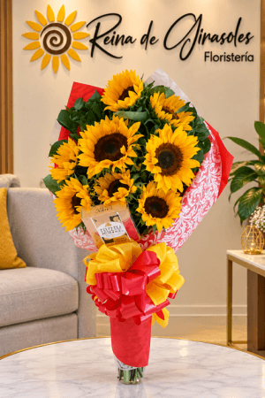 Bouquet x 8 Girasoles + Chocolates Ferrero...
