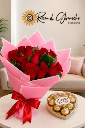 Bouquet de Rosas x 12 & Ferrero Corazón